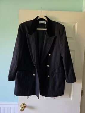Amanda Smith Womens Black Pinstripe Double-Breasted Blazer And Pant